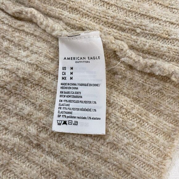 American Eagle Ribbed Button Front Cardigan Women’s Medium – Beige Collared Swea - Picture 8 of 8
